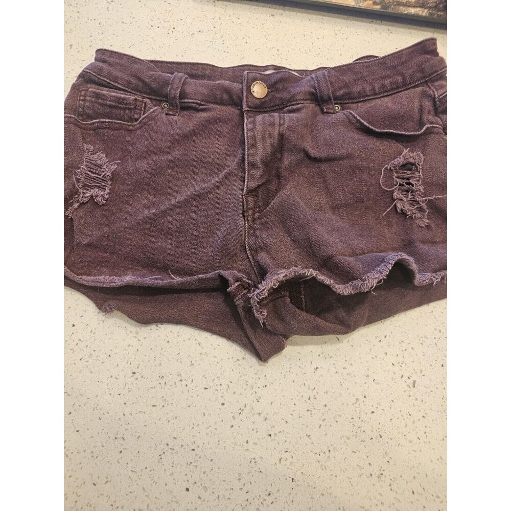 Encore Purple Distressed Denim Shorts Women's Juniors Size 9 Inseam 2.5"